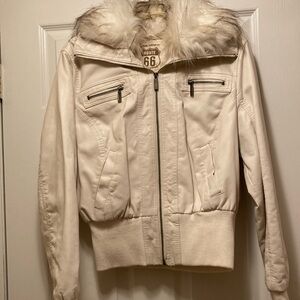 Route 66 Women's Cream Bomber Jacket with Faux Fur Collar